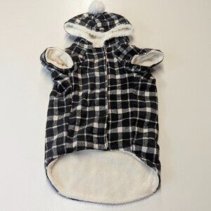 Flannel Hooded Dog Shirt Size Large Black and White Plaid With Fuzzy Inside